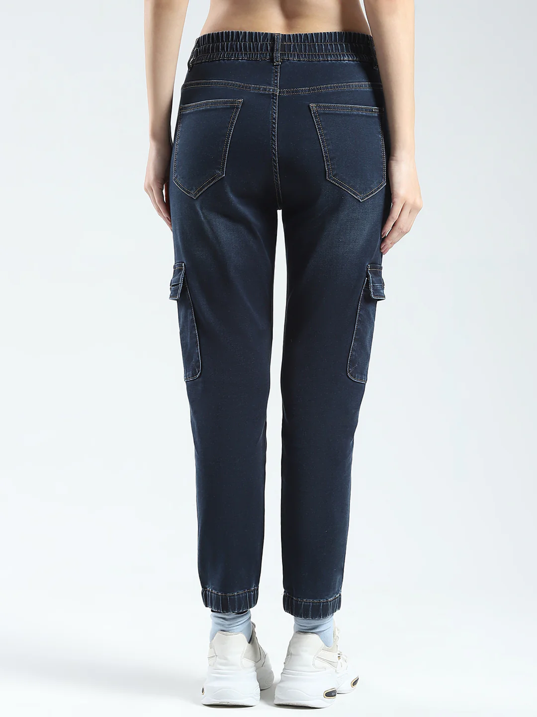 Women Blue Solid Slim Fit Cargo - Image 5