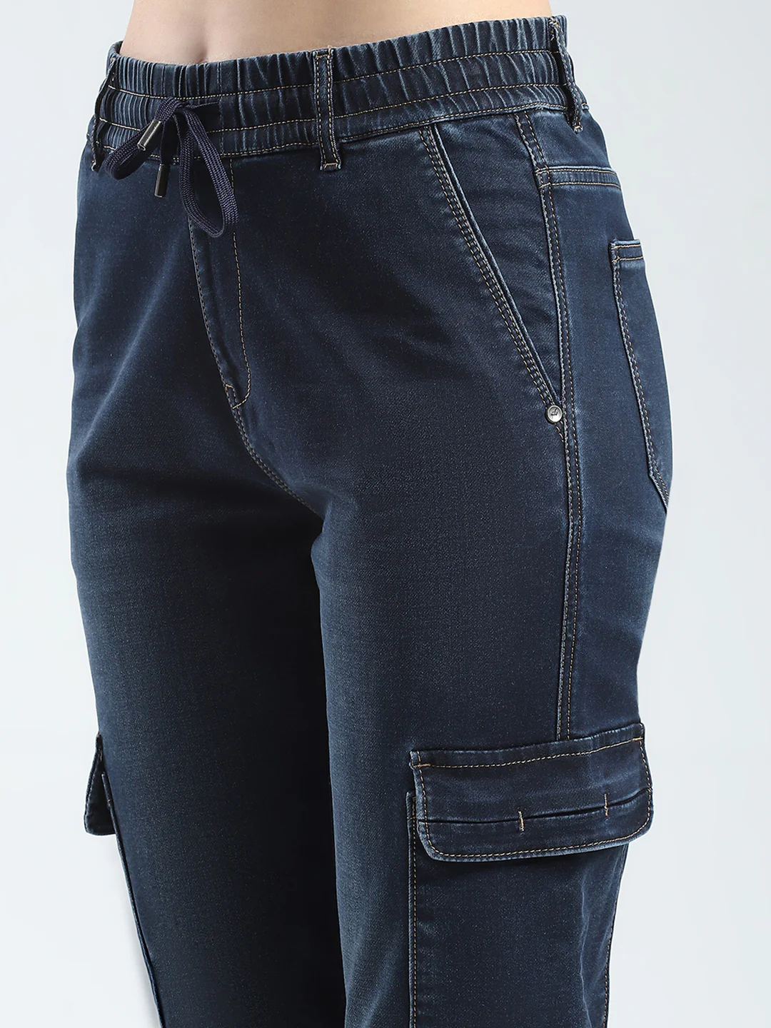 Women Blue Solid Slim Fit Cargo - Image 6