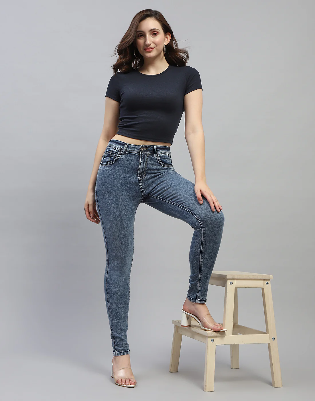 Women Blue Solid Slim Fit Denim - Image 2