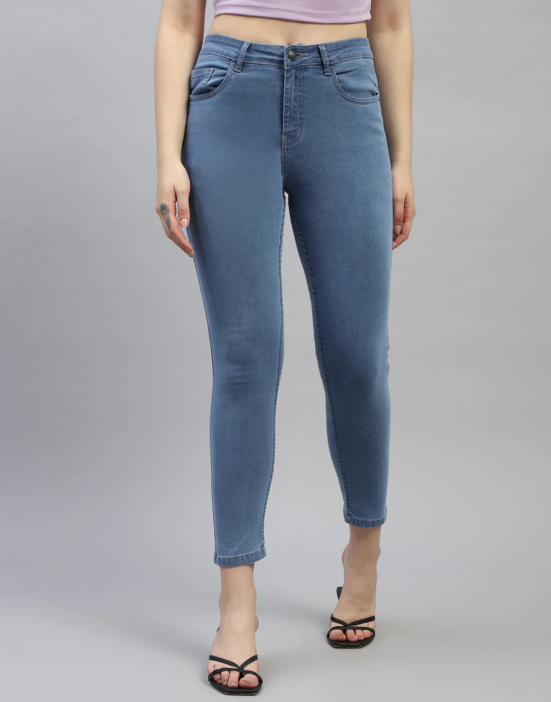 Women Blue Solid Slim Fit Denim - Image 3