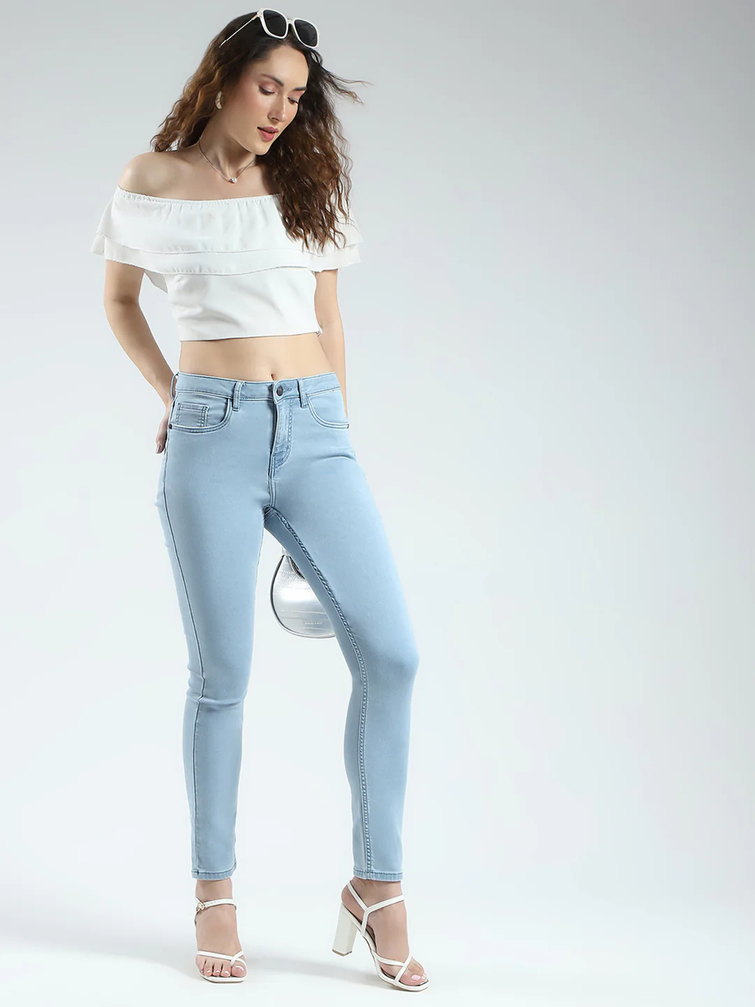 Women Blue Solid Slim Fit Denim - Image 2