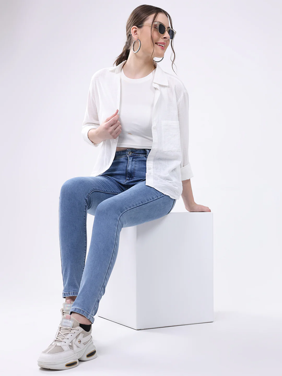 Women Blue Solid Slim Fit Denim - Image 2