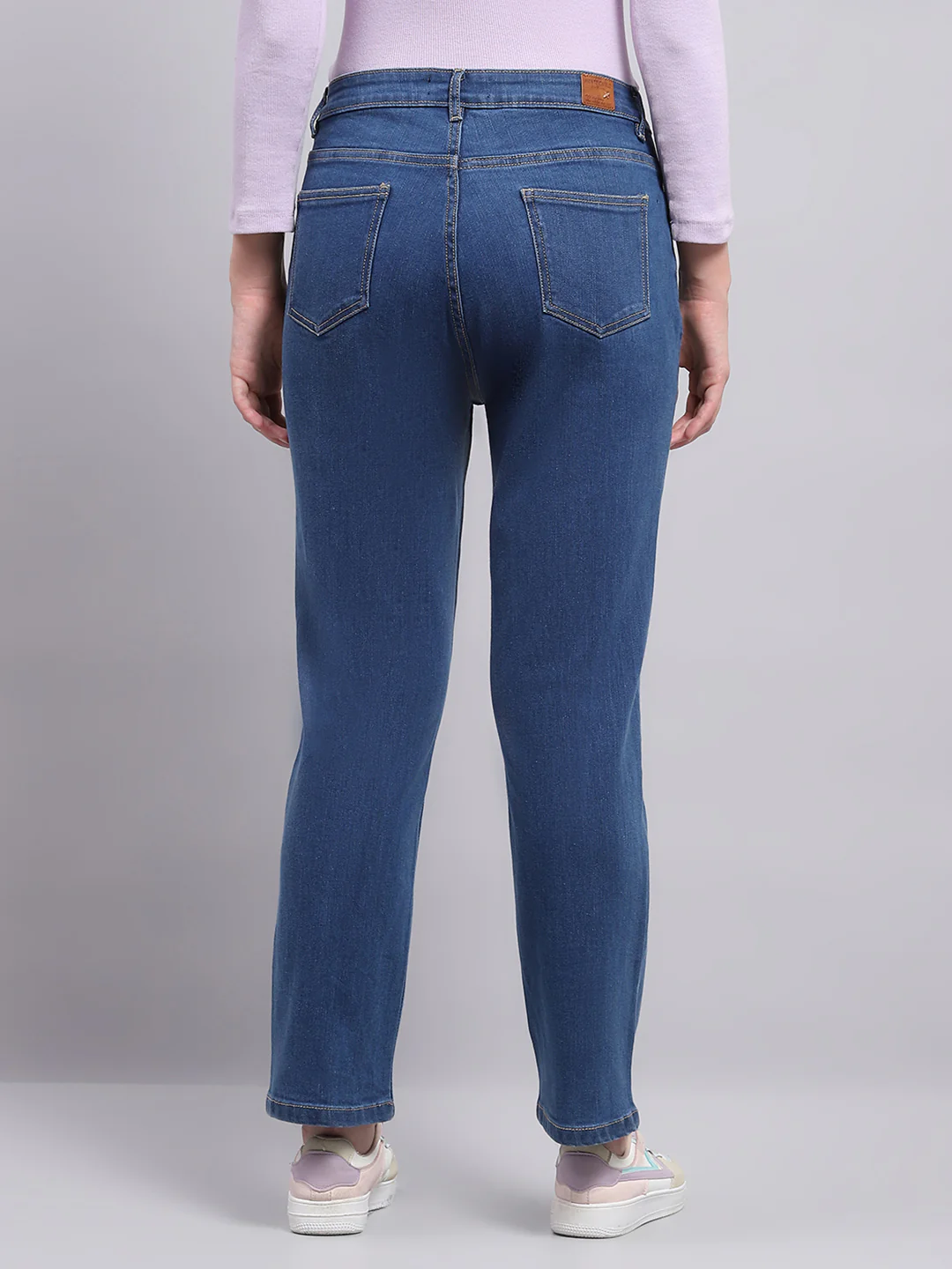 Women Blue Solid Straight Fit Denim - Image 5