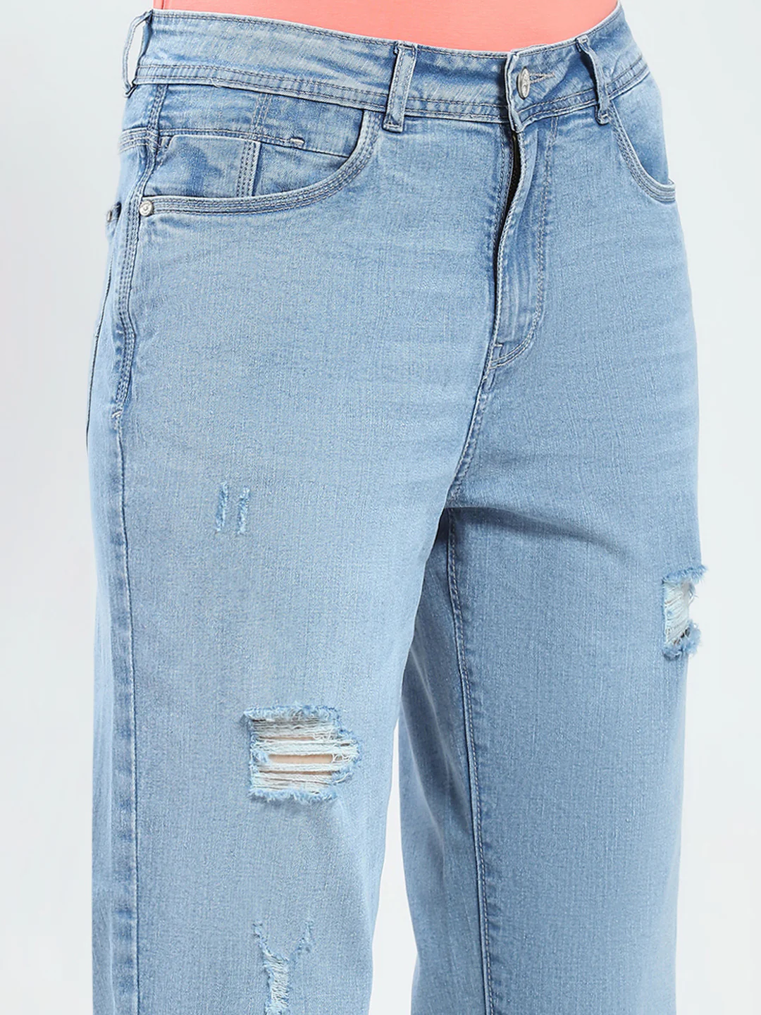 Women Blue Solid Straight Fit Denim - Image 6