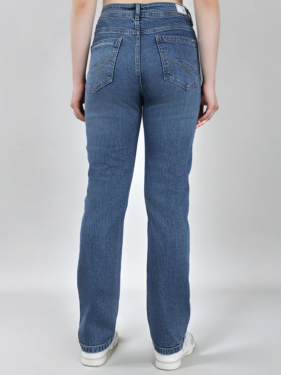 Women Blue Solid Straight Fit Denim - Image 4