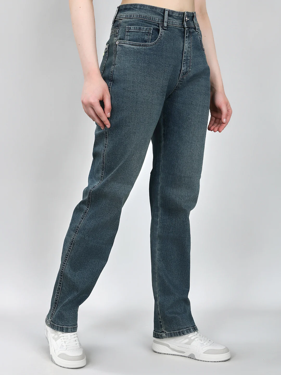 Women Blue Solid Straight Fit Denim - Image 3