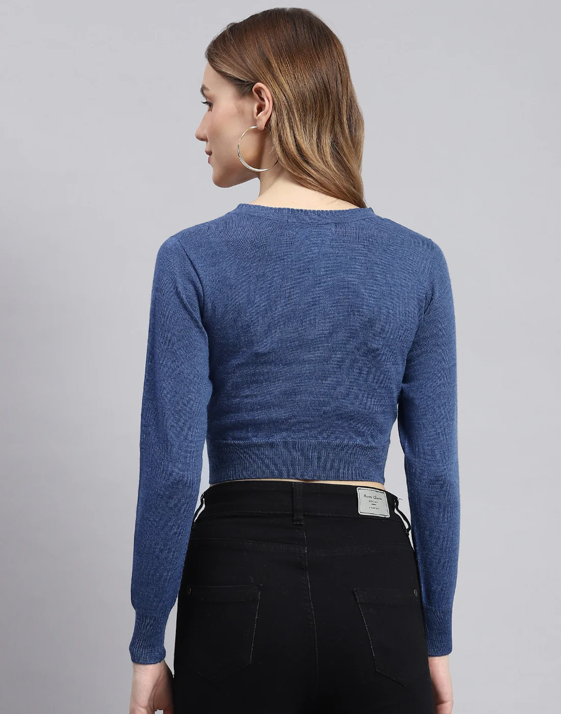 Women Blue Solid V Neck Full Sleeve Blouse - Image 4
