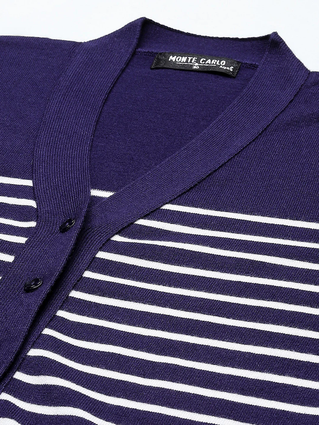 Women Blue Stripe V Neck Full Sleeve Cardigan - Image 7