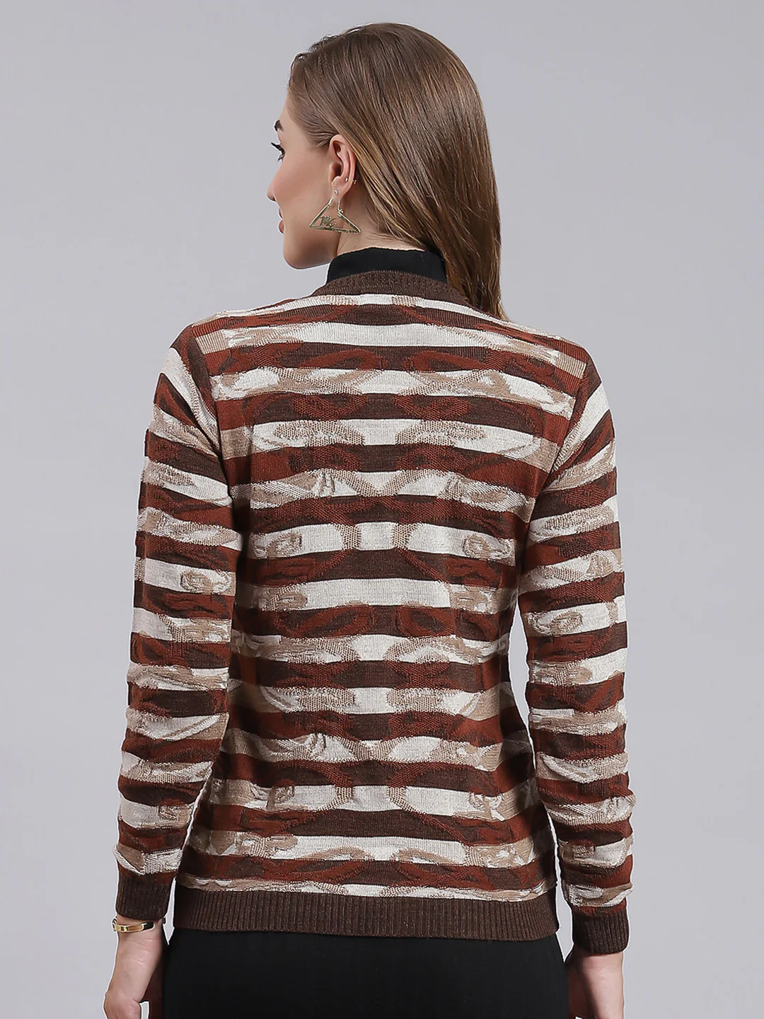 Women Brown Jaquard Wool blend Cardigan - Image 5