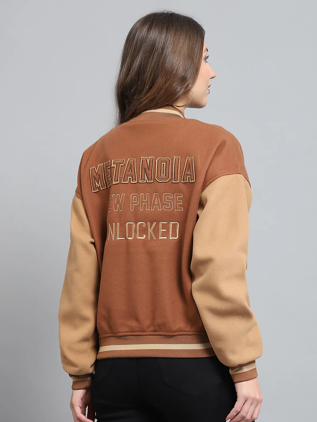 Rock.it Women Brown Printed Band Collar Full Sleeve Jacket - Image 5