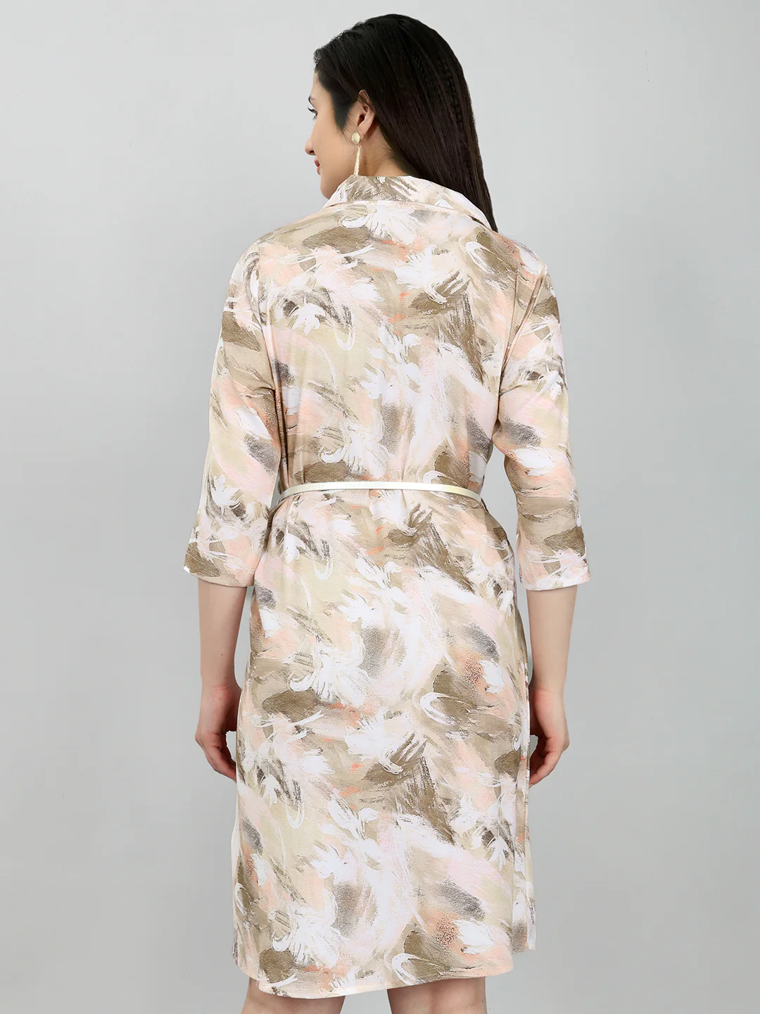 Women Brown Printed Collar 3/4th Sleeve Tunic - Image 4
