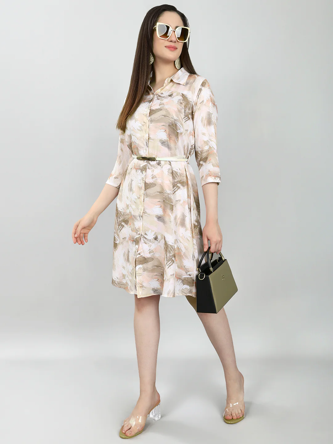 Women Brown Printed Collar 3/4th Sleeve Tunic - Image 6