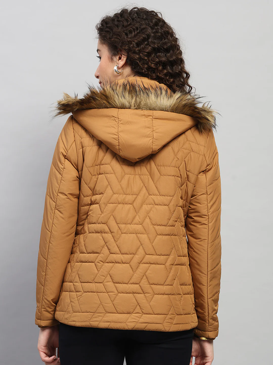 Women Brown Printed Hooded Full Sleeve Jacket - Image 5