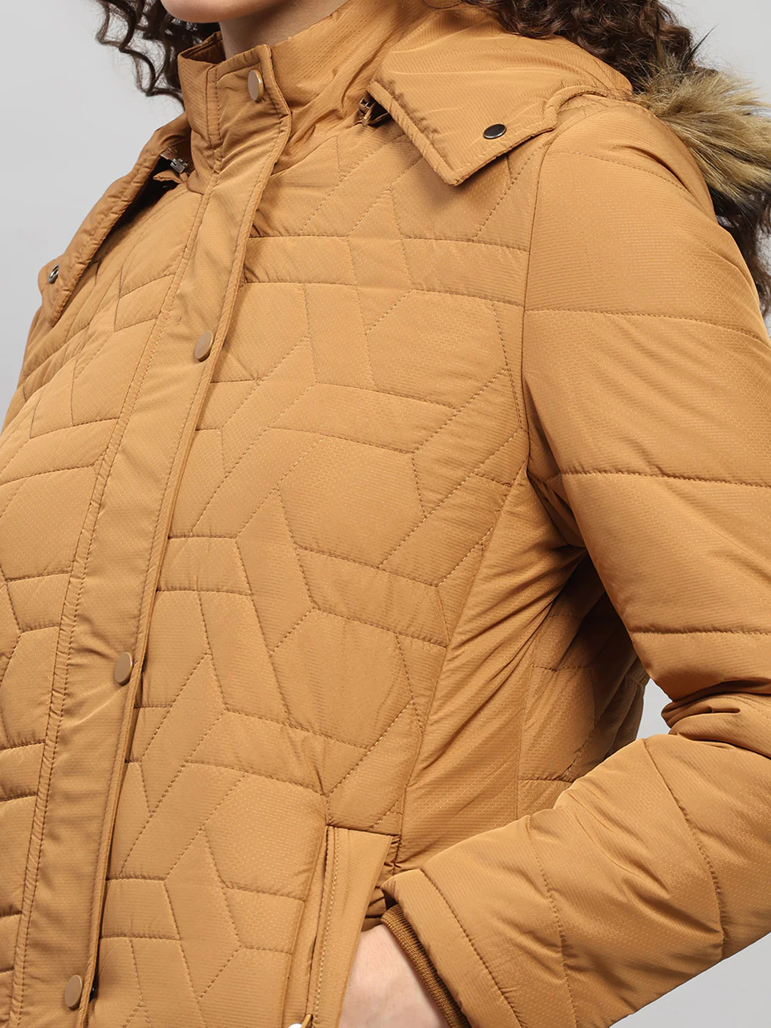 Women Brown Printed Hooded Full Sleeve Jacket - Image 7