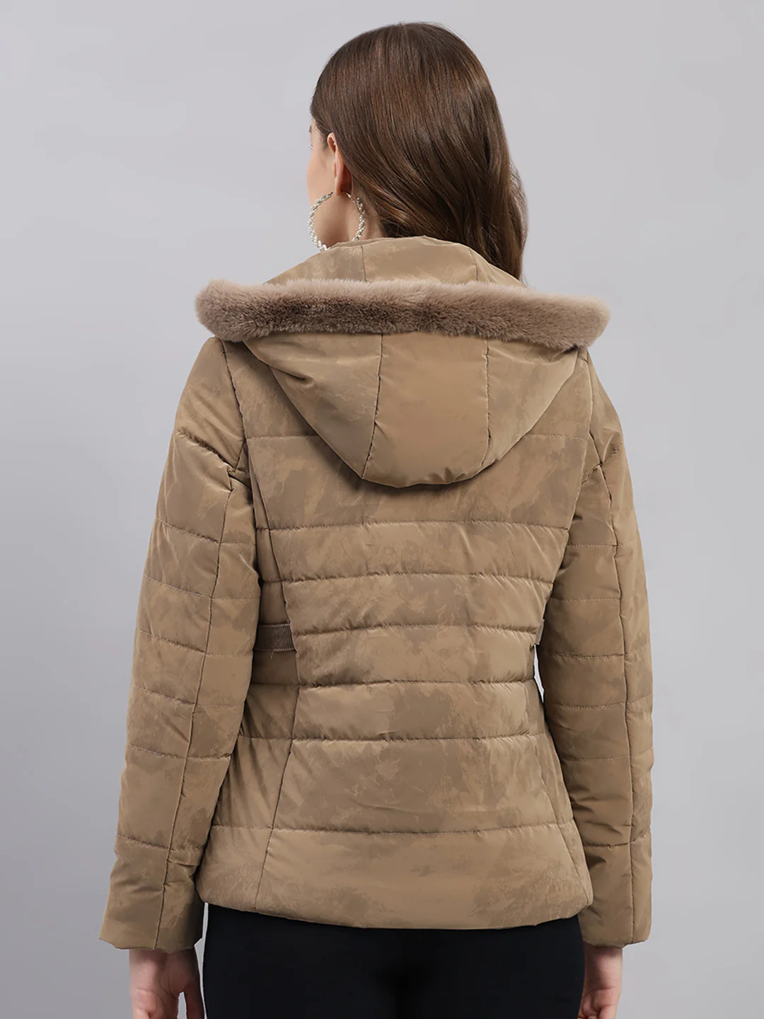 Women Brown Printed Hooded Full Sleeve Jacket - Image 5