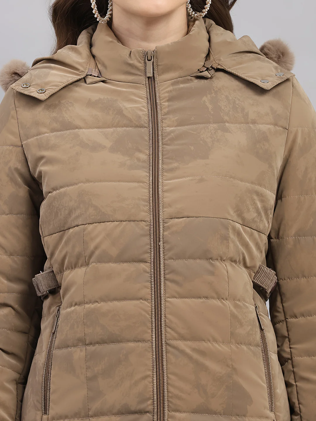 Women Brown Printed Hooded Full Sleeve Jacket - Image 6