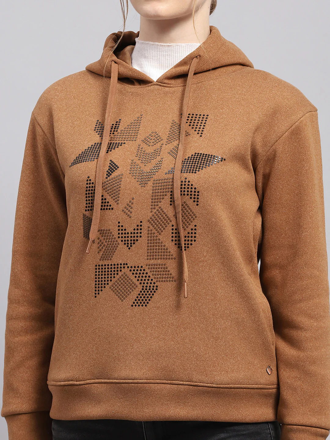 Women Brown Printed Hooded Full Sleeve Sweatshirt - Image 6