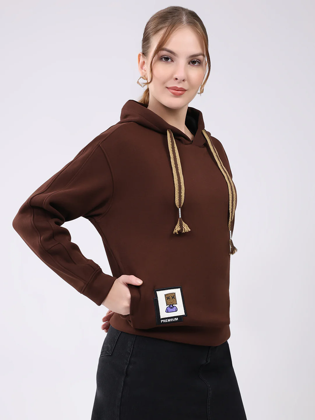 Women Brown Printed Hooded Full Sleeve Sweatshirt - Image 4