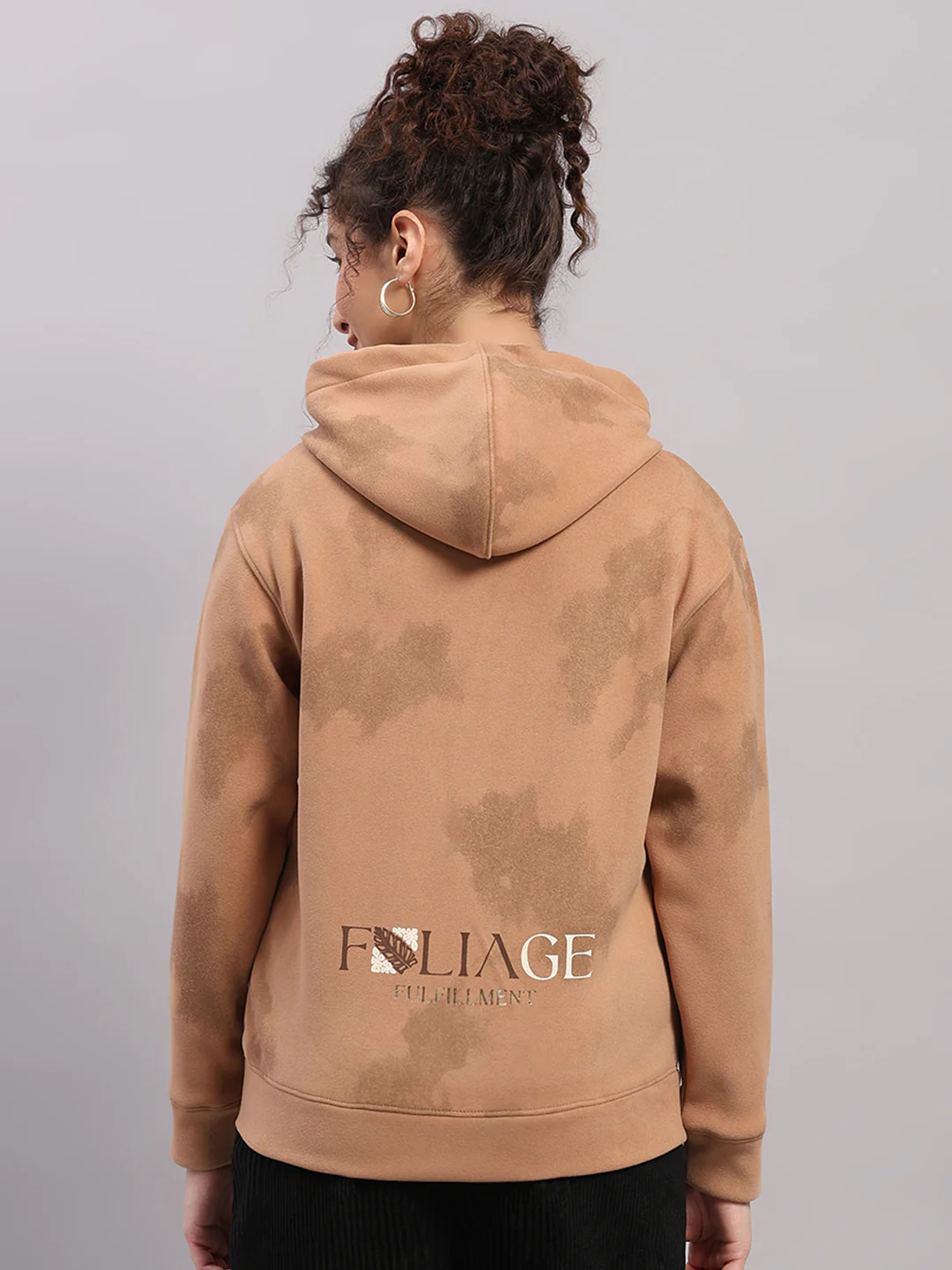 Women Brown Printed Hooded Full Sleeve Sweatshirt - Image 5