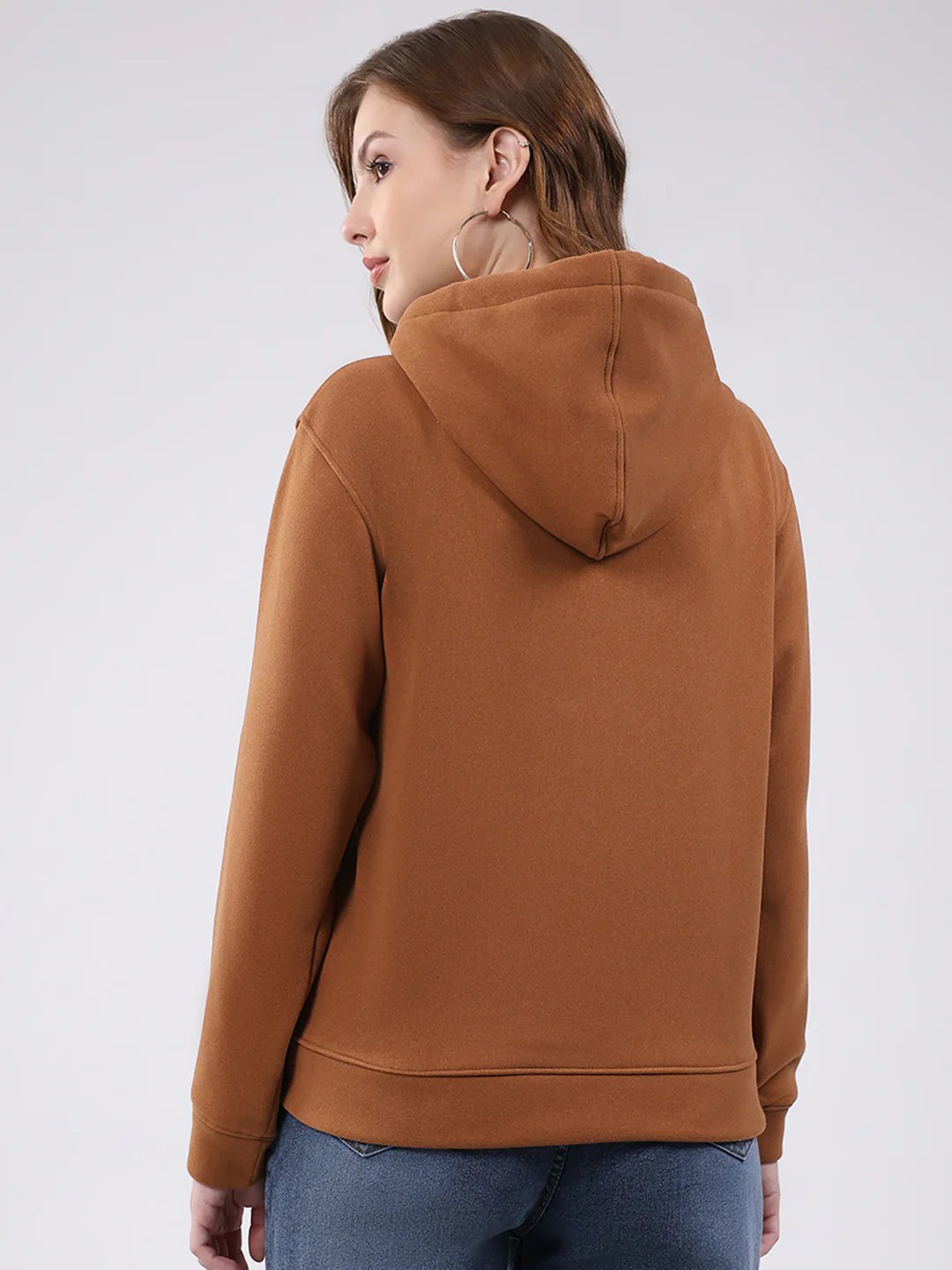 Women Brown Printed Hooded Full Sleeve Sweatshirt - Image 5