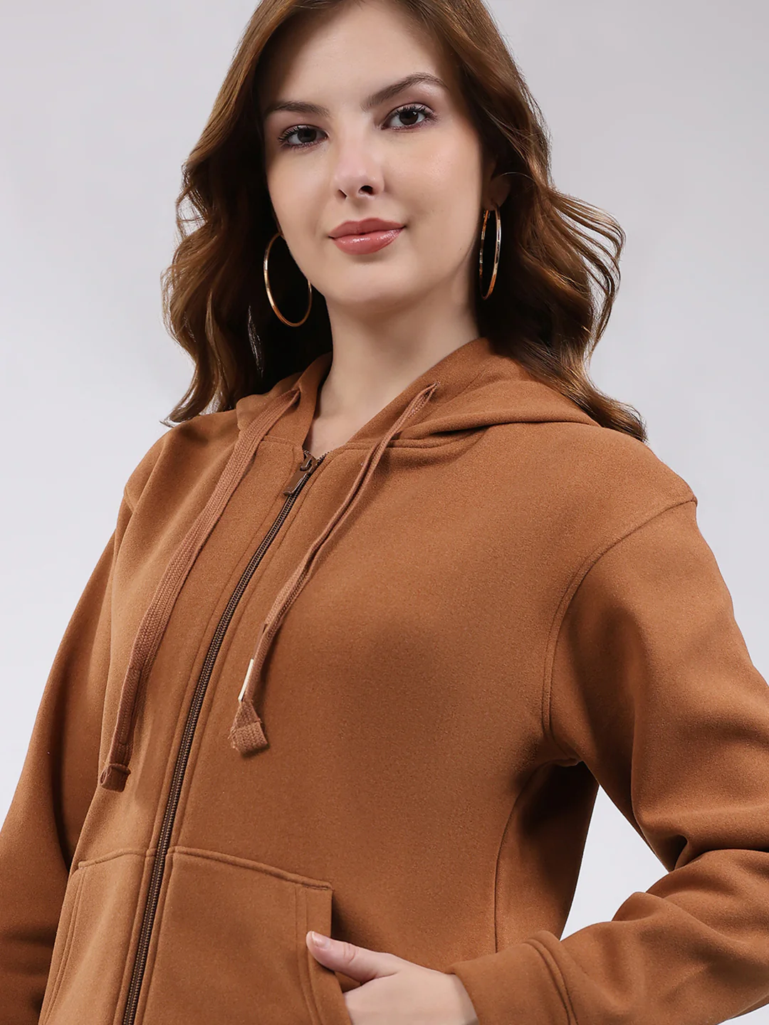Women Brown Printed Hooded Full Sleeve Sweatshirt - Image 7
