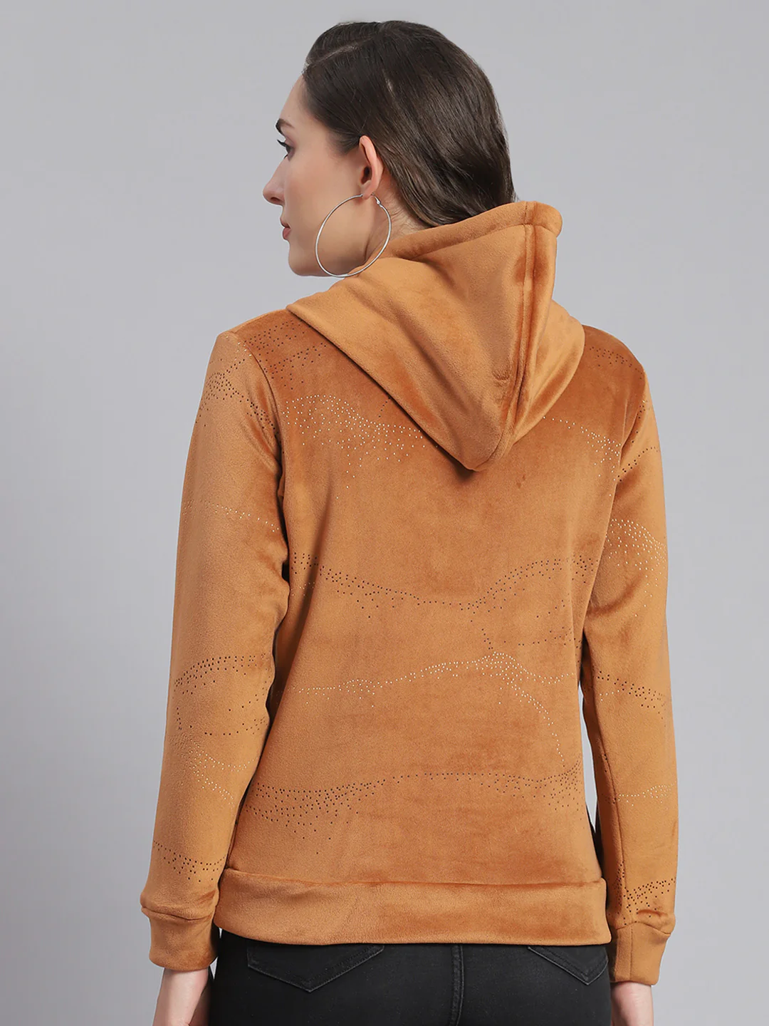 Women Brown Printed Hooded Full Sleeve Sweatshirts - Image 5