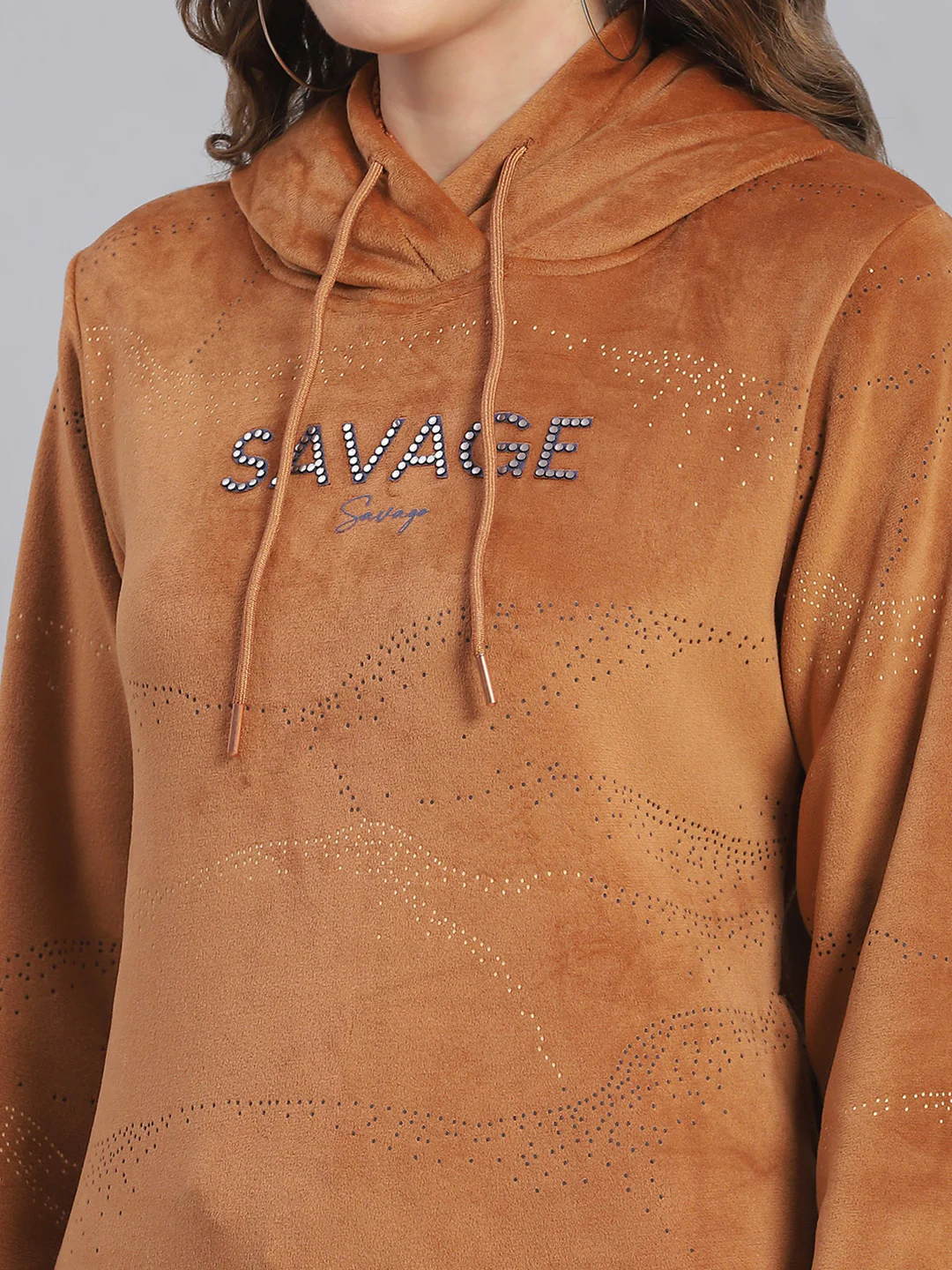 Women Brown Printed Hooded Full Sleeve Sweatshirts - Image 6