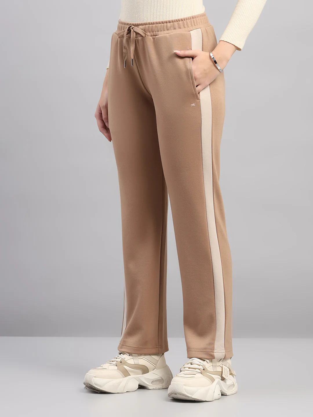 Women Brown Printed Mock Neck Full Sleeve Winter Tracksuit - Image 7