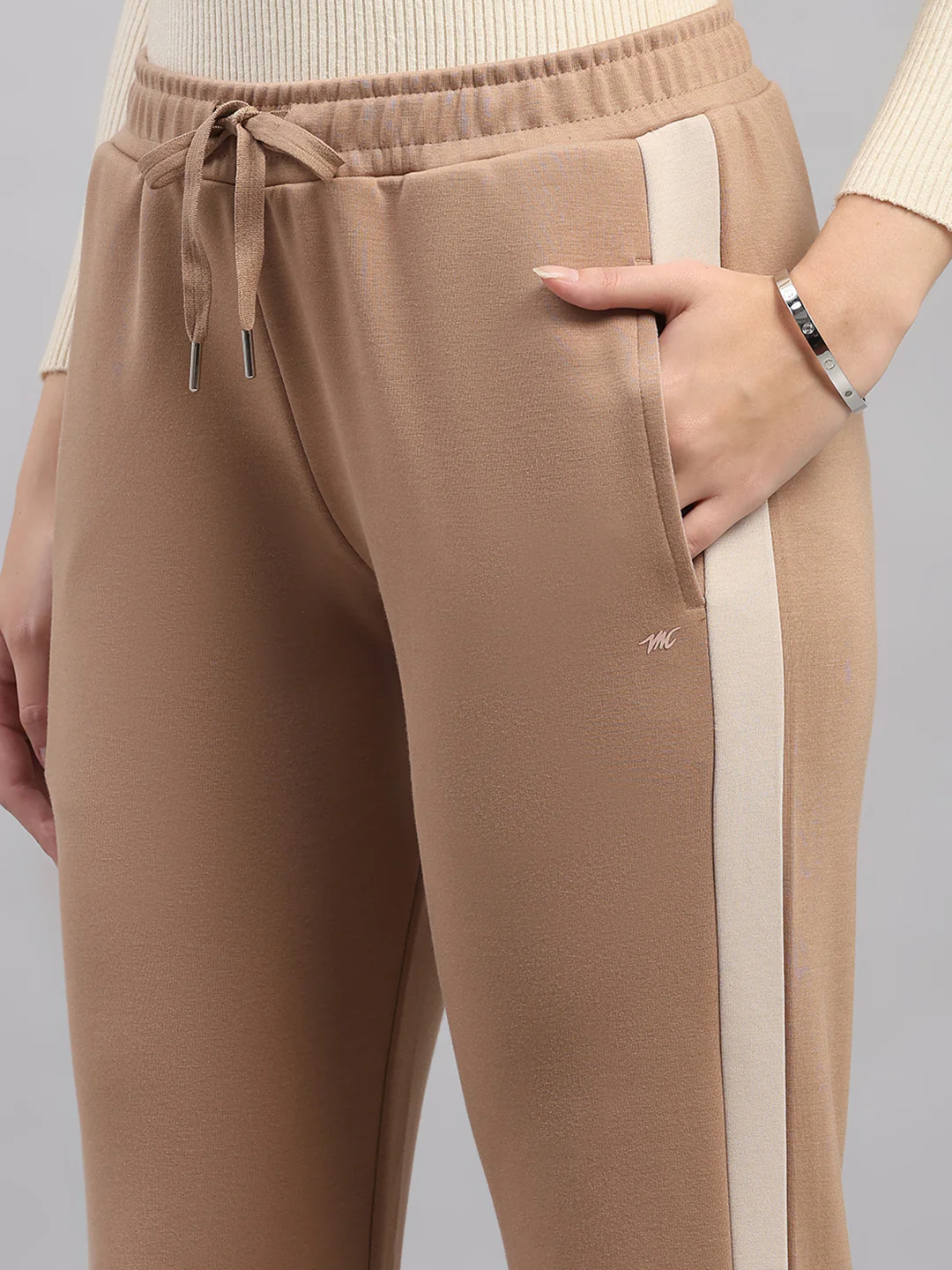Women Brown Printed Mock Neck Full Sleeve Winter Tracksuit - Image 9