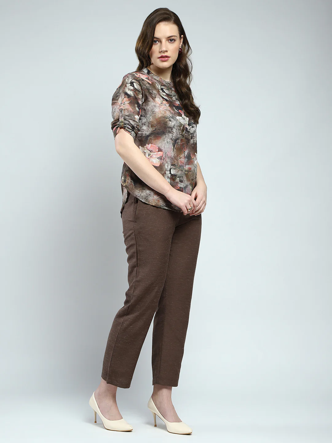 Women Brown Printed Round Neck 3/4th Sleeve Cords Set - Image 6