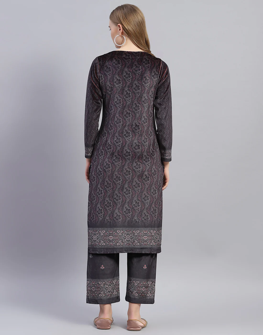 Women Brown Printed Round Neck Full Sleeve Kurti+Lower Set - Image 5