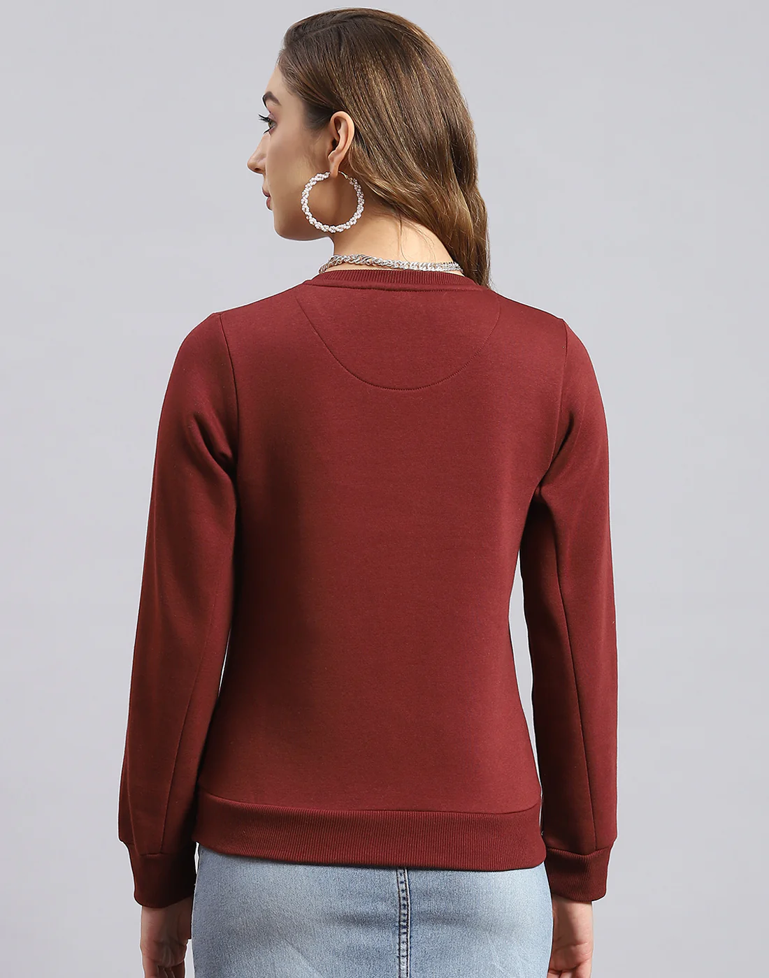 Women Brown Printed Round Neck Full Sleeve Sweatshirt - Image 5