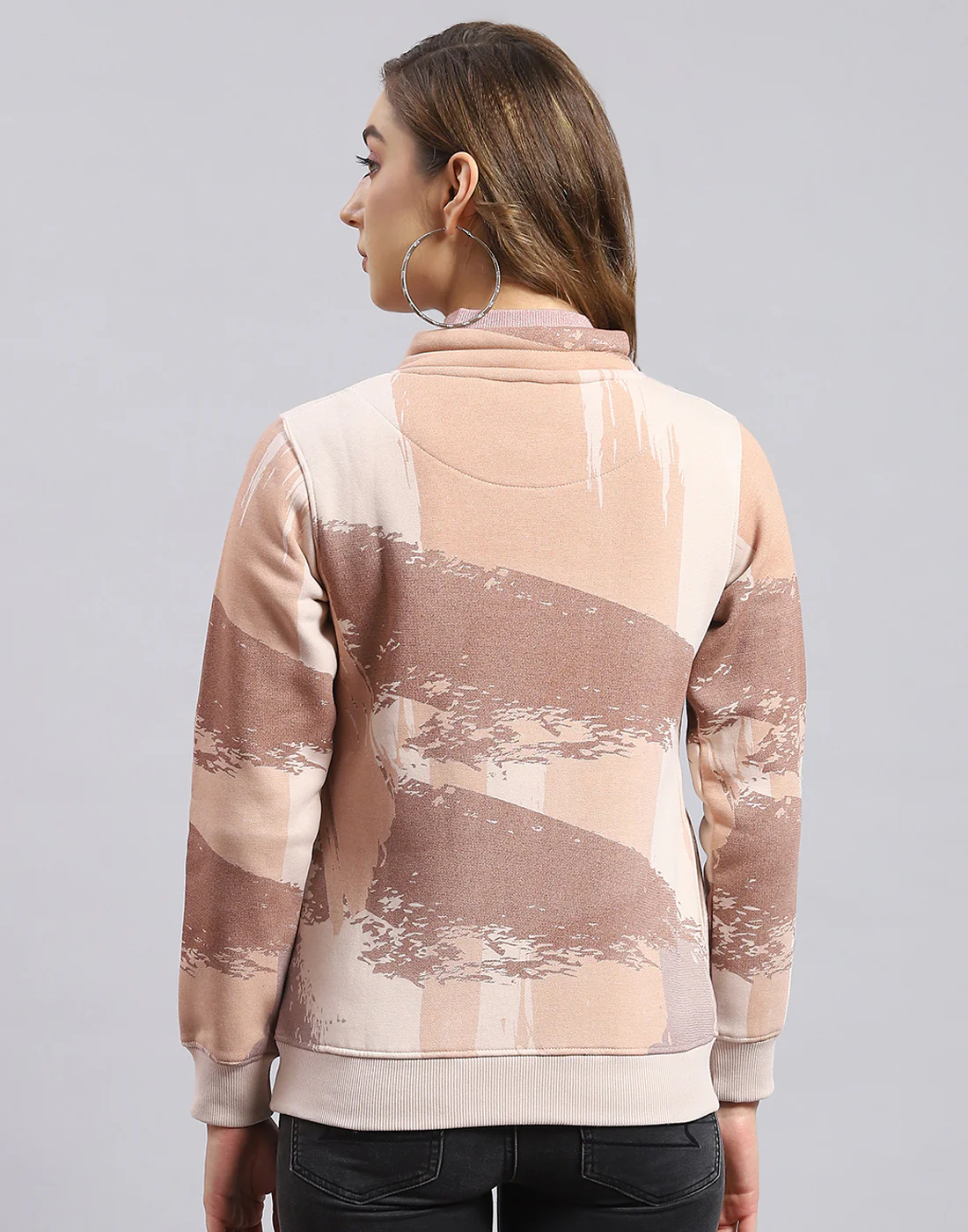 Women Brown Printed Round Neck Full Sleeve Sweatshirt - Image 5