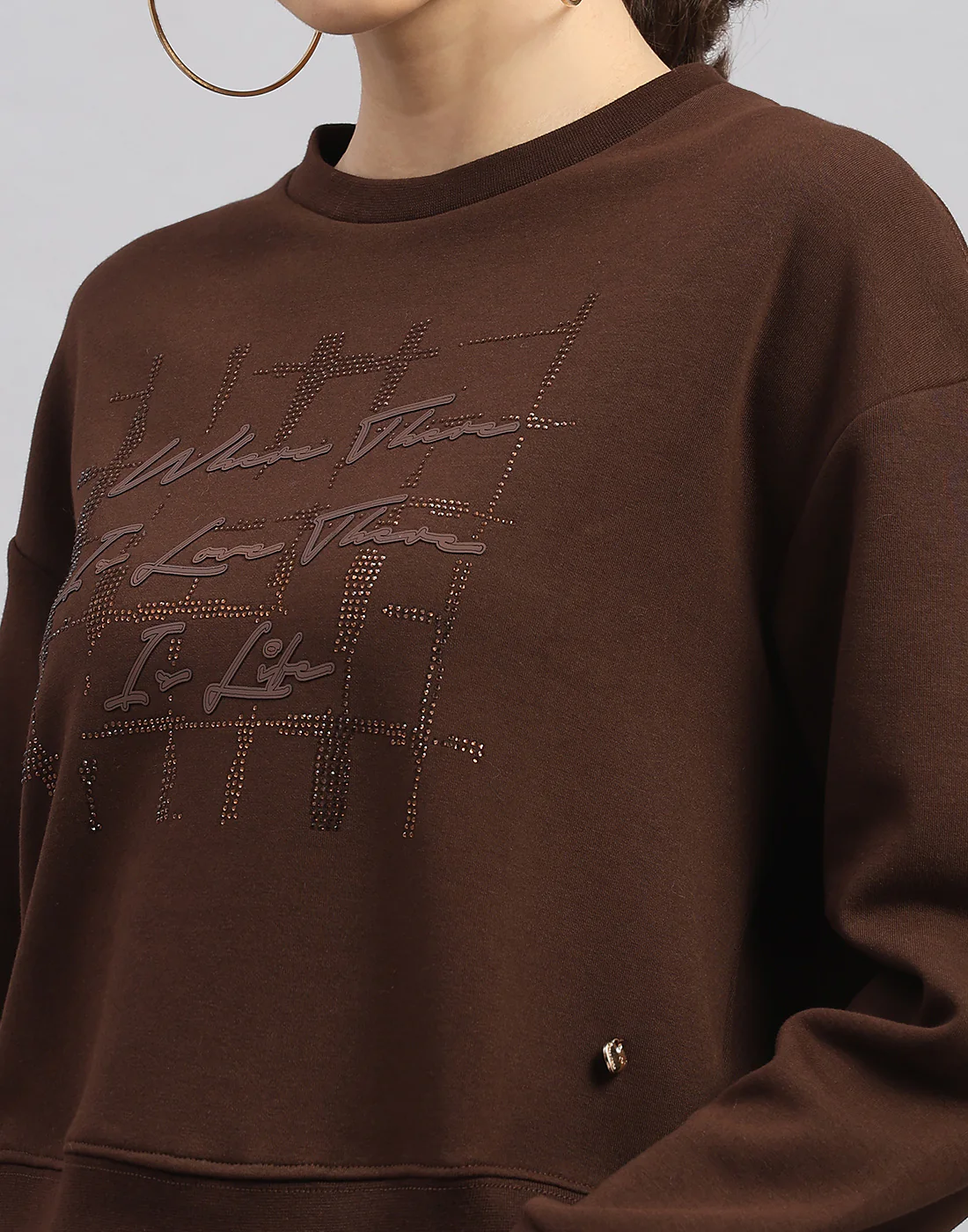 Women Brown Printed Round Neck Full Sleeve Sweatshirt - Image 7