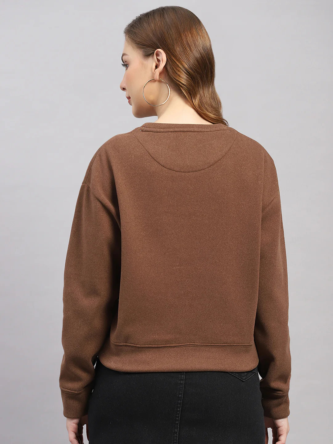 Women Brown Printed Round Neck Full Sleeve Sweatshirt - Image 5