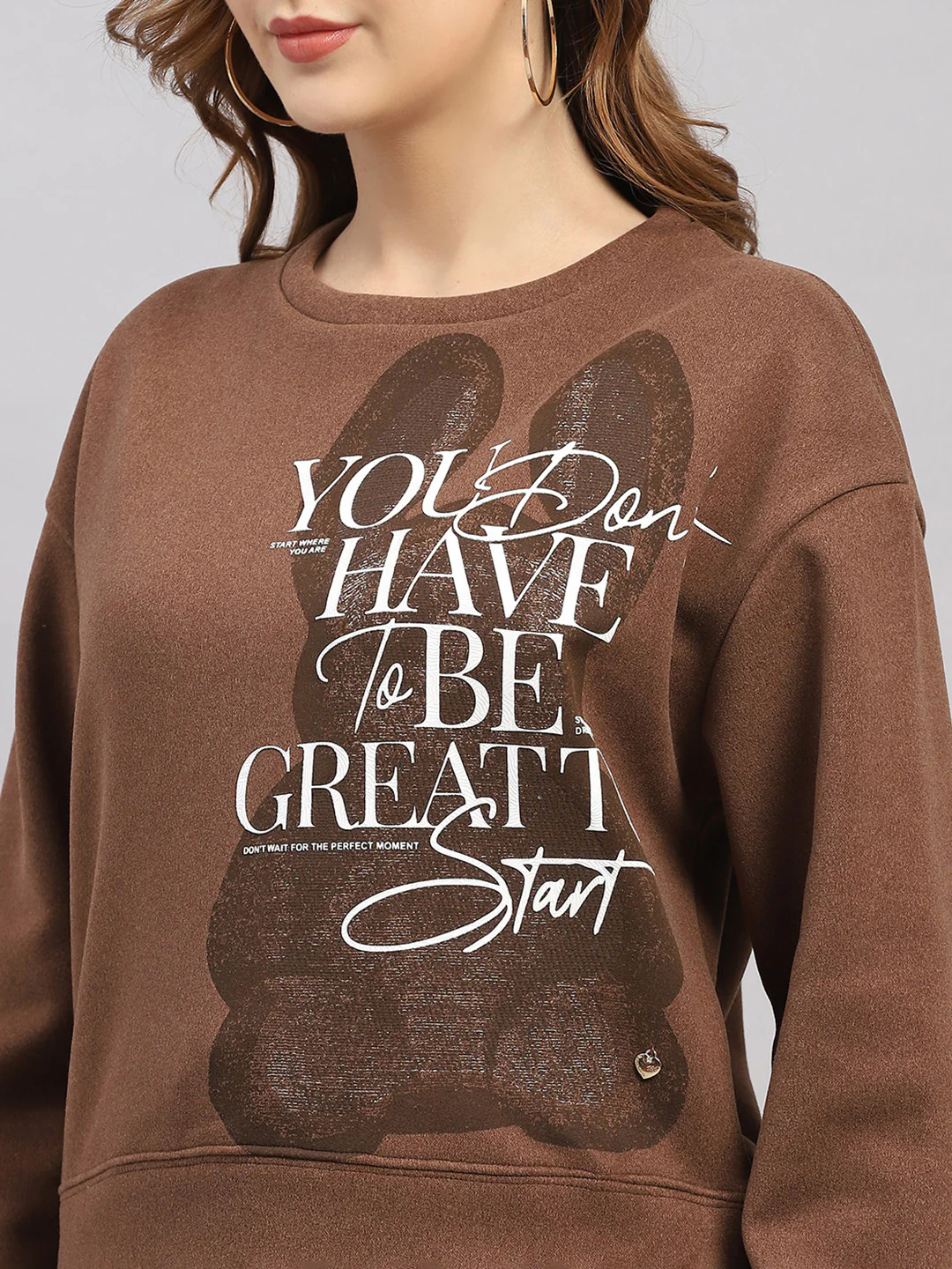 Women Brown Printed Round Neck Full Sleeve Sweatshirt - Image 6