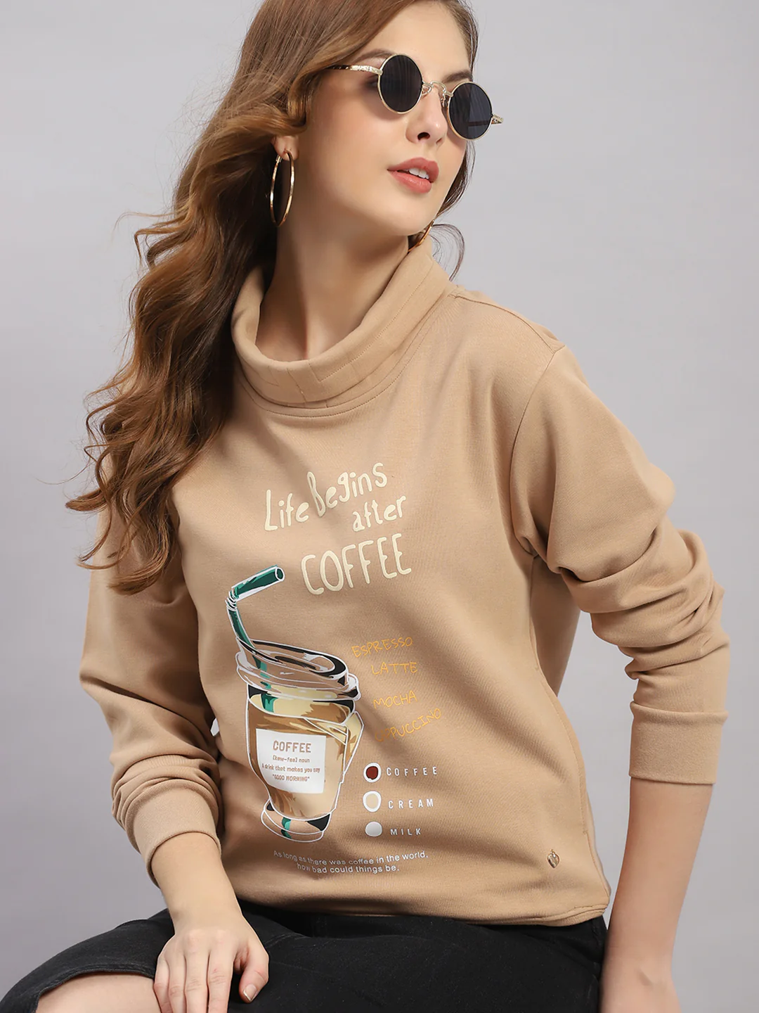 Women Brown Printed Round Neck Full Sleeve Sweatshirt - Image 6
