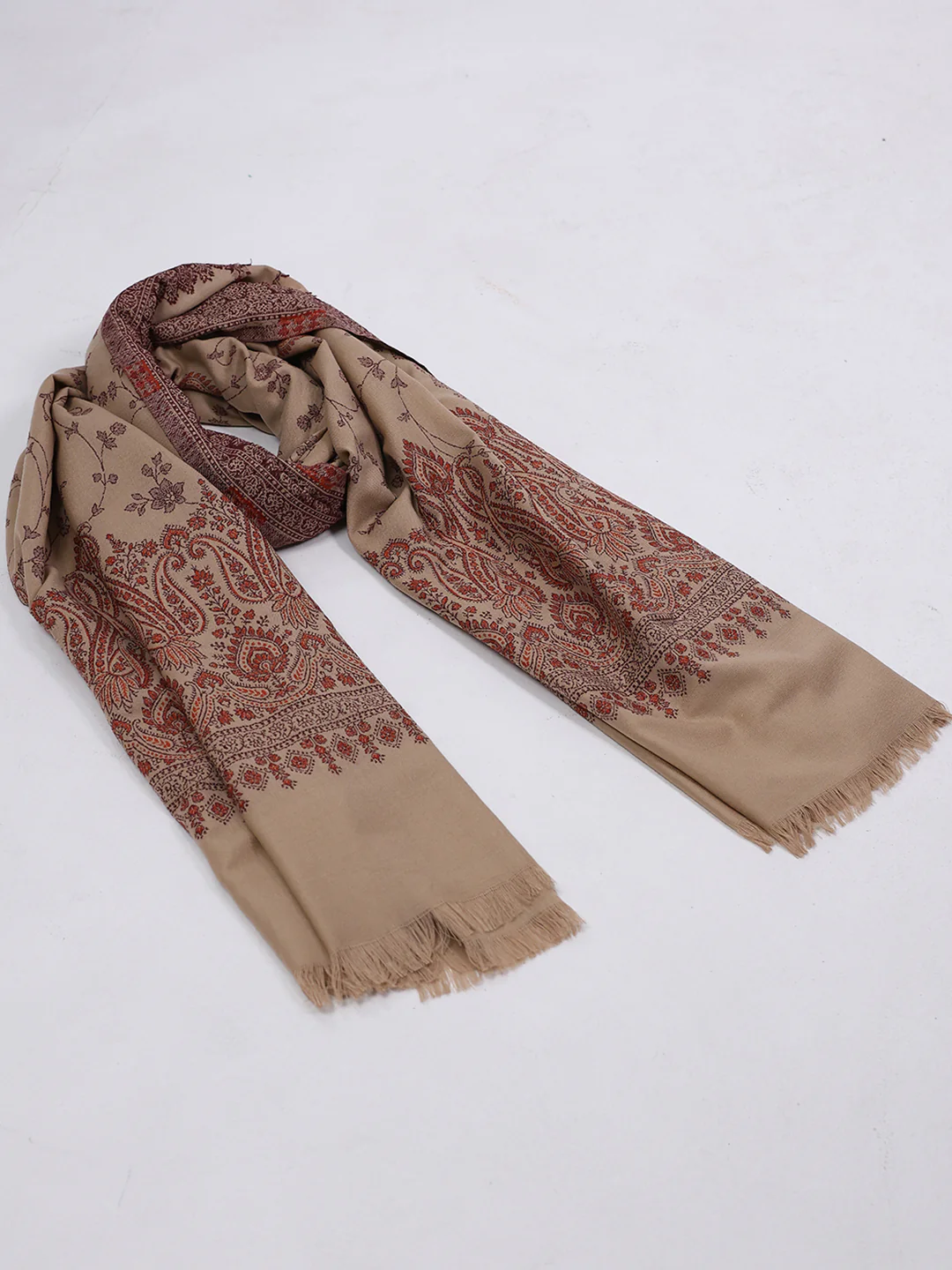 Women Brown Printed Wool Blend Shawl - Image 2