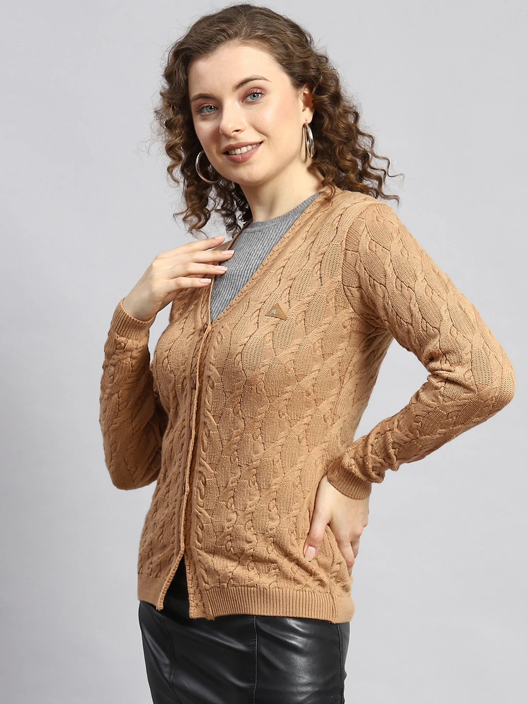 Women Brown Self Cardigan - Image 4