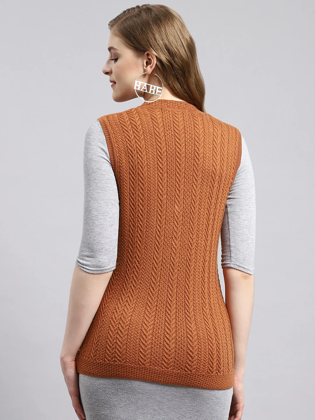 Women Brown Self Cardigan - Image 4