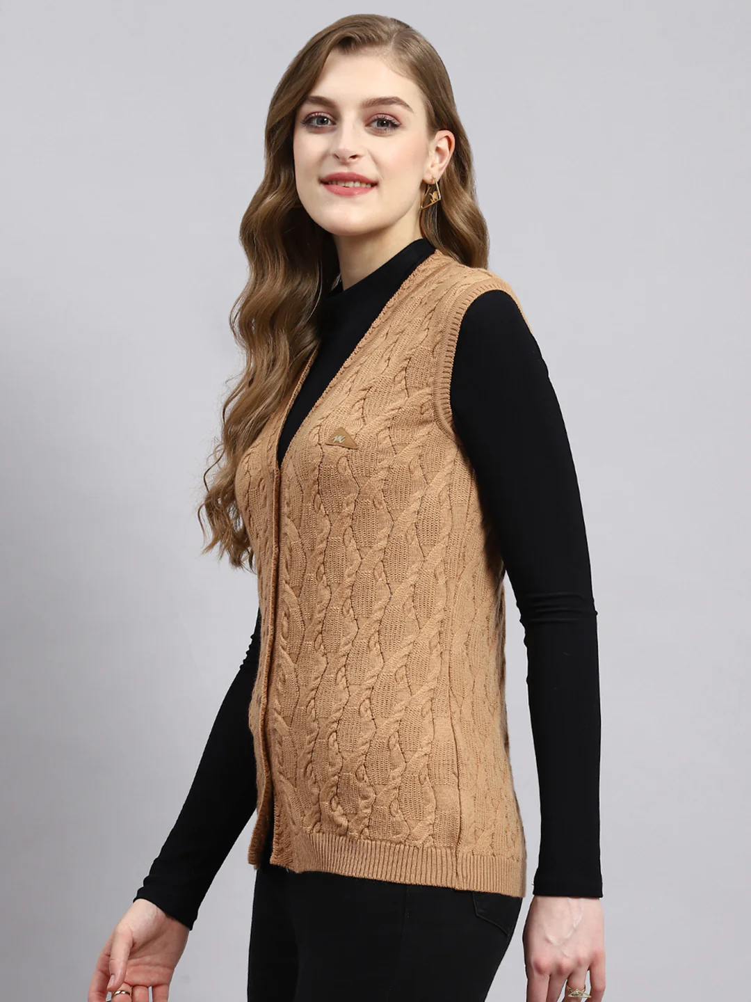 Women Brown Self Cardigan - Image 3