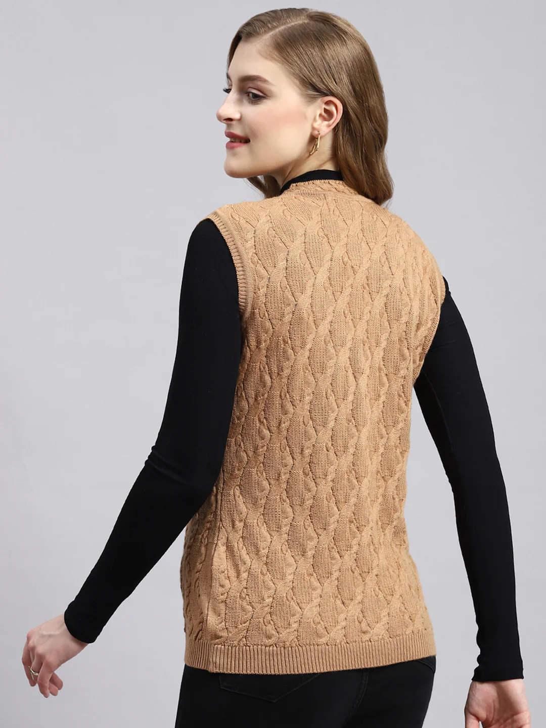 Women Brown Self Cardigan - Image 4