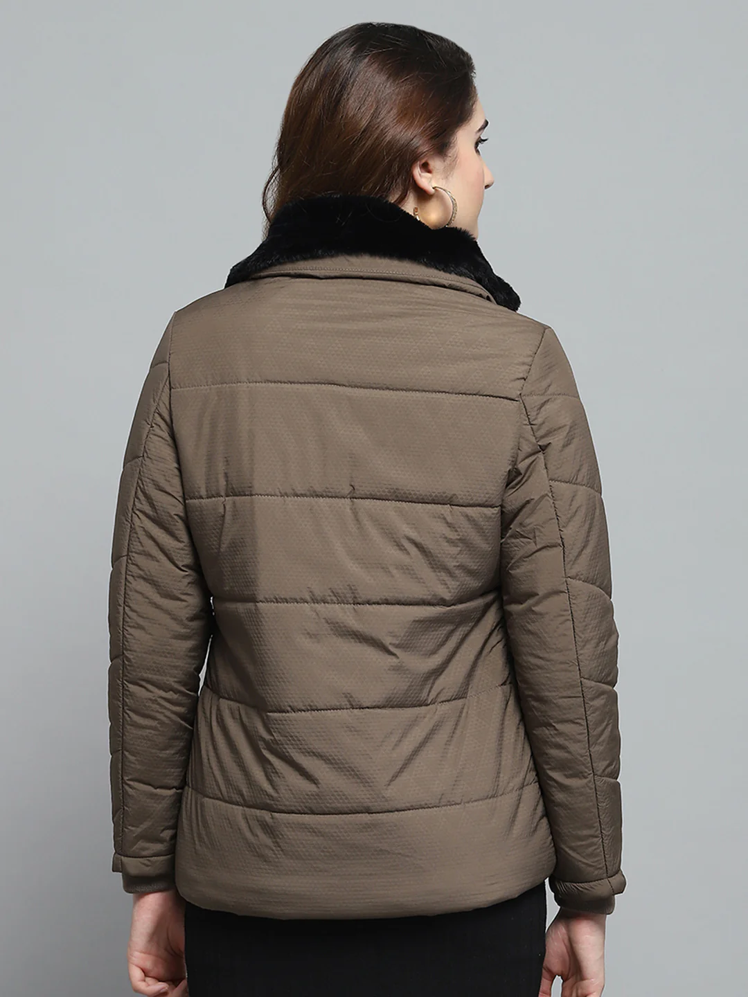 Women Brown Self Design Collar Full Sleeve Jacket - Image 2