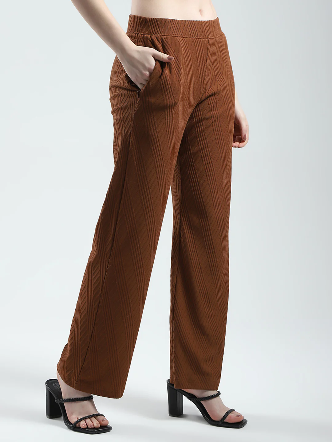 Women Brown Self Design Regular Fit Lower - Image 4
