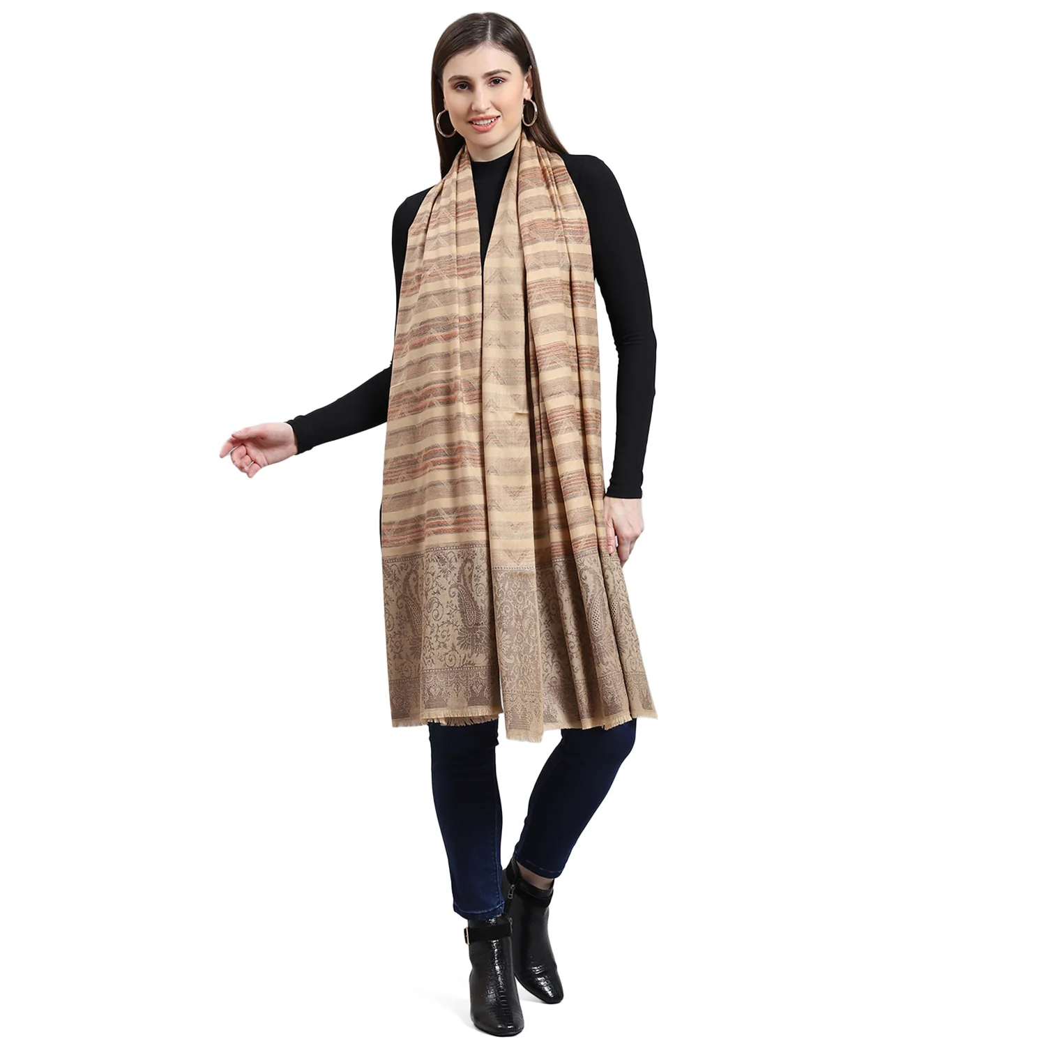 Women Brown Self Design Shawl - Image 5