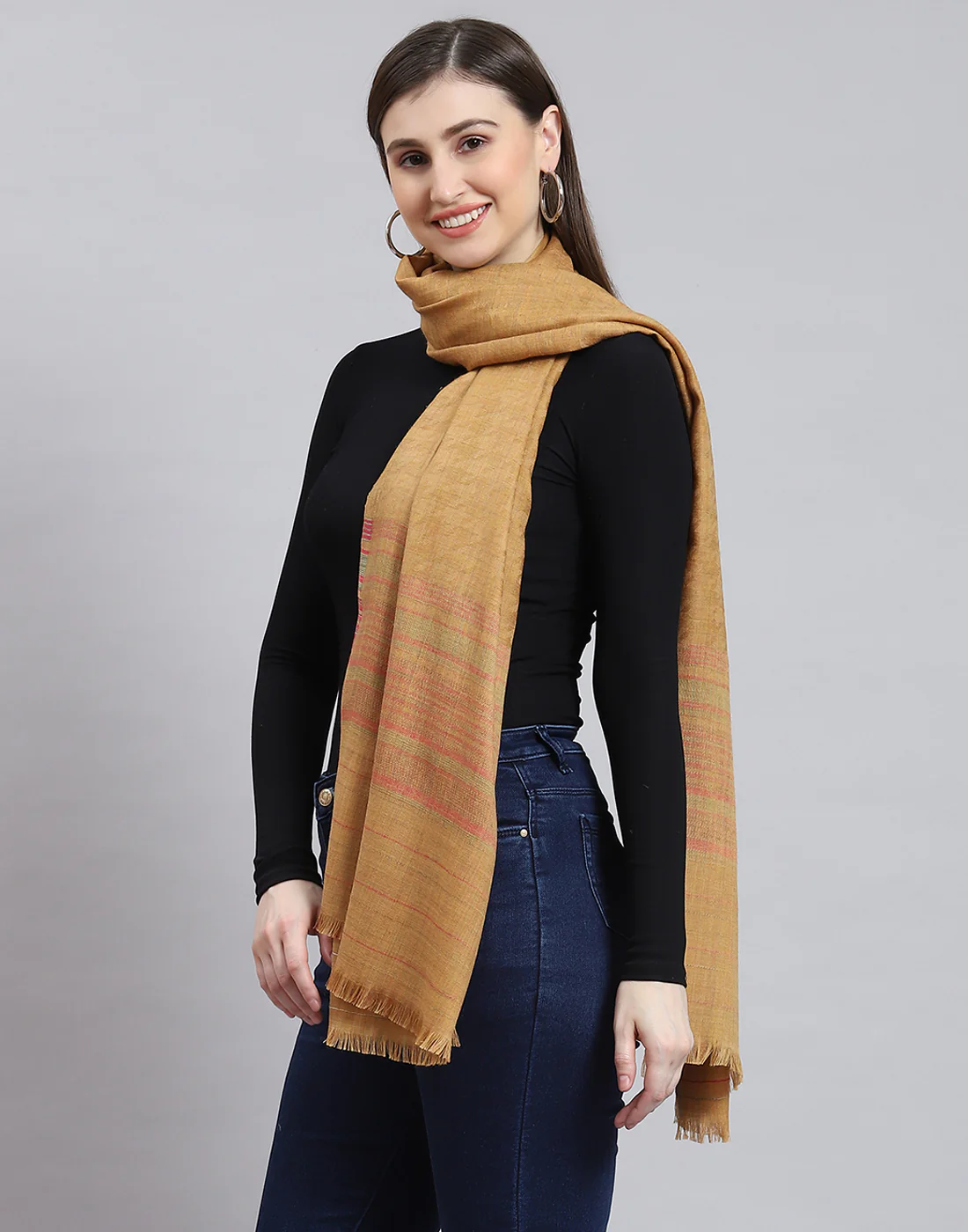 Women Brown Self Design Shawl - Image 4