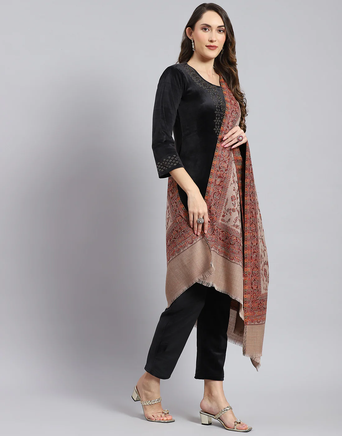 Women Brown Self Design Shawl - Image 4