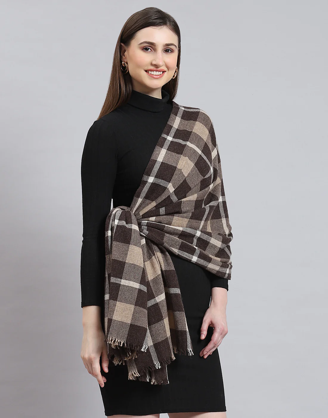 Women Brown Self Design Stole - Image 5