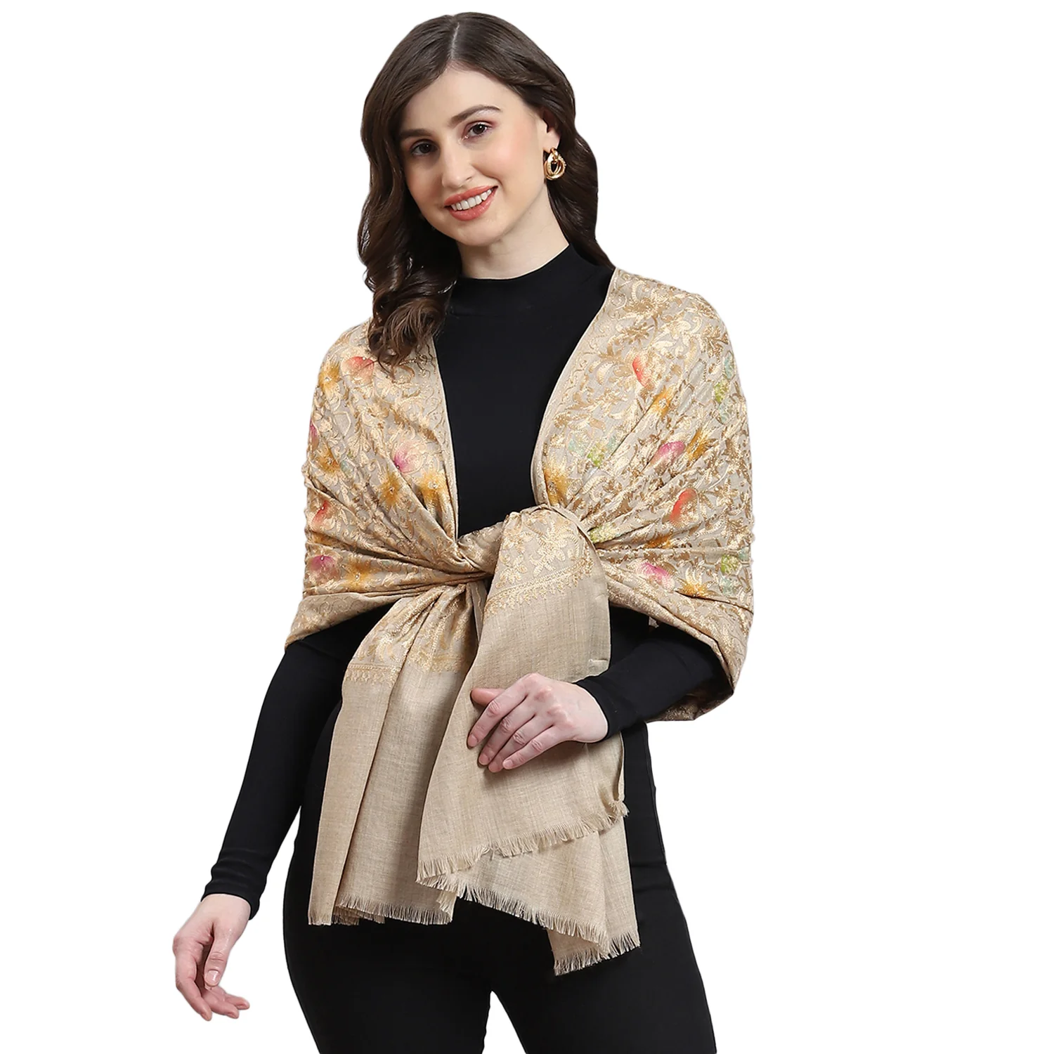Women Brown Self Design Stole - Image 6