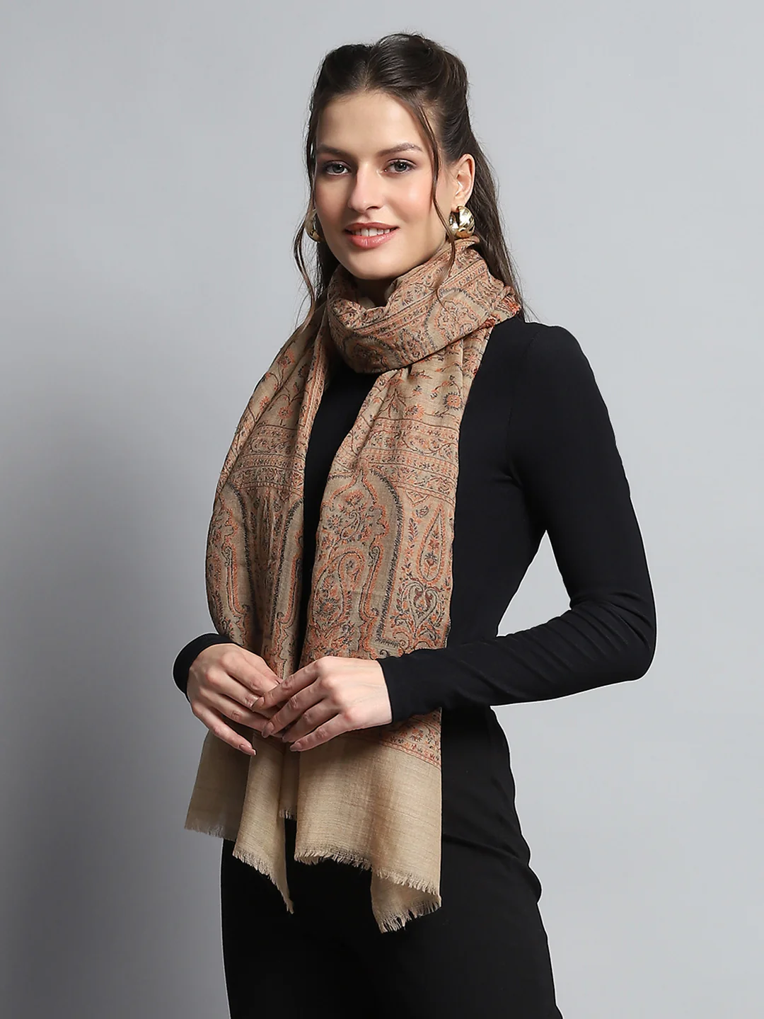 Women Brown Self Design Stole - Image 4